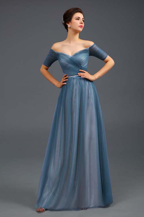 half shoulder gown design